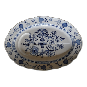 Antique Meissen Blue Onion Porcelain Oval Meat Serving Platter, 21”