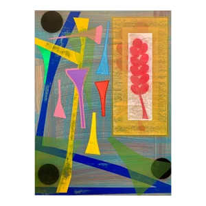 Contemporary Abstract Mixed Media on Paper on Wood Painting "Iterations (Jazz I)" by Michael Barringer