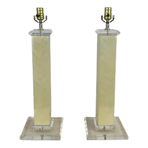 Pair Mid-Century Tessellated Lucite Table Lamps