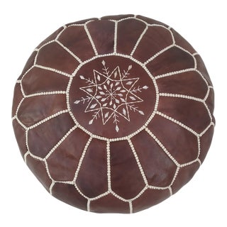 Contemporary Moroccan Leather Pouf Ottoman For Sale