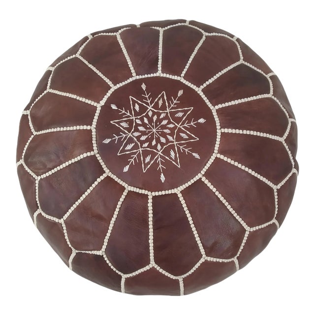 Contemporary Moroccan Leather Pouf Ottoman For Sale