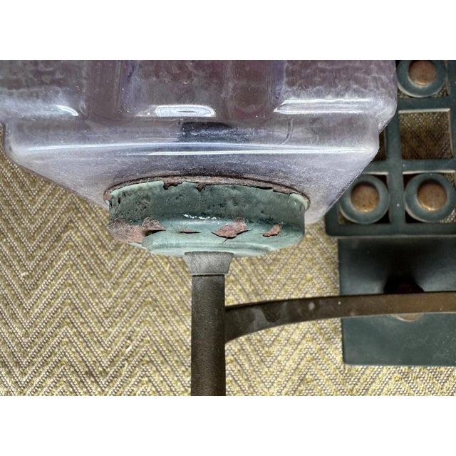 Metal Early 20th Century Art Deco Modernist Bronze Steel Amethyst Consolidated Art Glass Sconce For Sale - Image 7 of 10