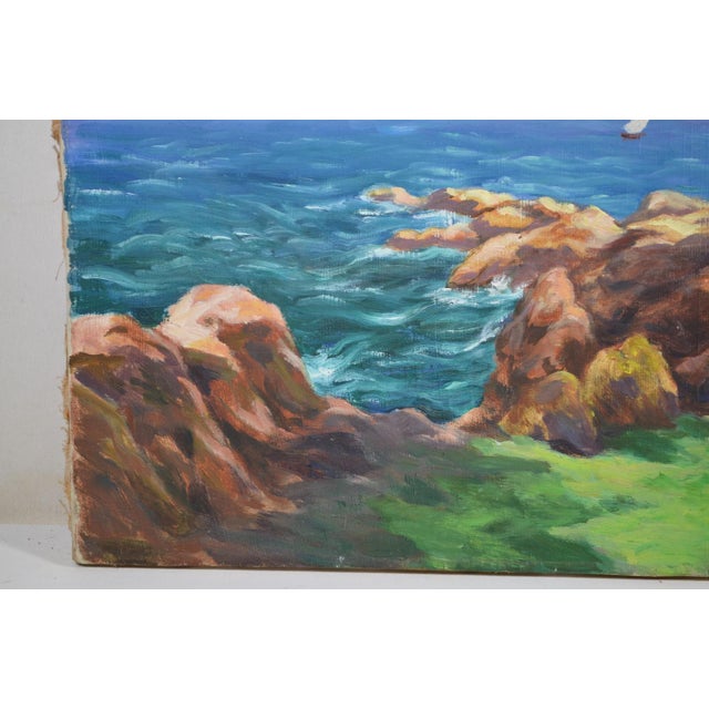 French School Early 20th Century G. Perrin "The Seaside" Oil Painting on Canvas, Signed For Sale - Image 6 of 11
