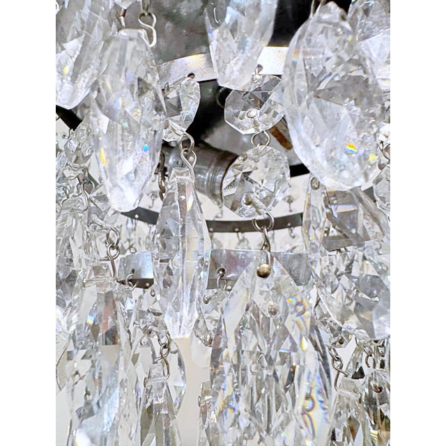 Vintage Brass Crystal Waterfall Chandelier With Cascading Faceted Drops For Sale - Image 9 of 11