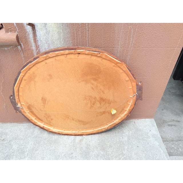 Antique Early 20th Century Victorian/ Arts & Crafts Style Oak Oval Wall Mirror For Sale - Image 4 of 5