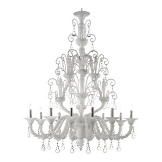 Imperial Venetian Modern White "Ca' Rezzonico" With Curls Murano Glass Chandelier . For Sale