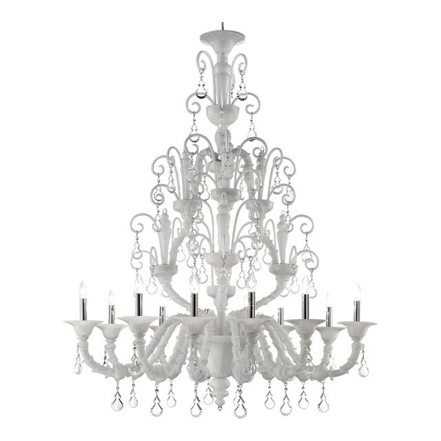 Imperial Venetian Modern White "Ca' Rezzonico" With Curls Murano Glass Chandelier . For Sale