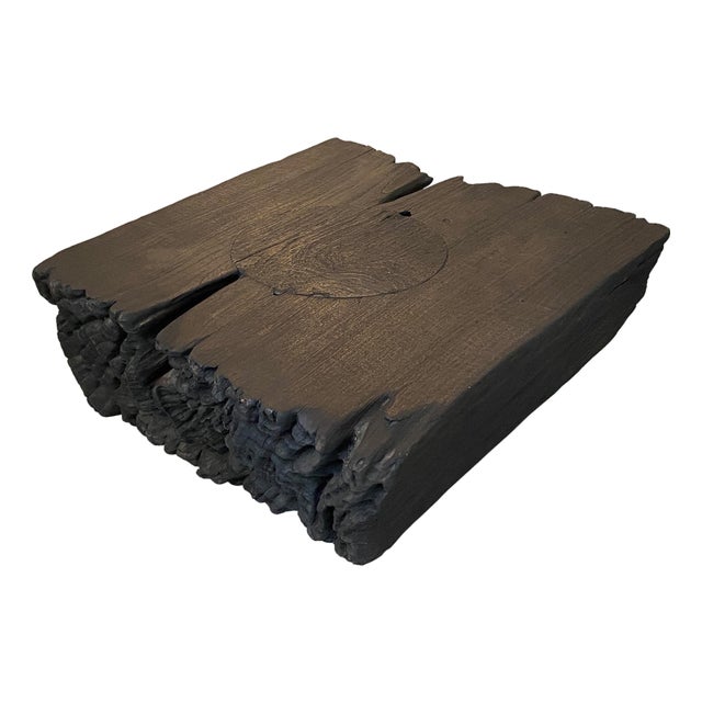 Andrianna Shamaris Minimalist Charred Teak Wood Side Table or Coffee Table For Sale