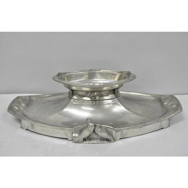 Antique Kayserzinn Model 4640 German Art Nouveau Pewter Metal Serving Platter with Birds and Removable Dish. Circa Early...