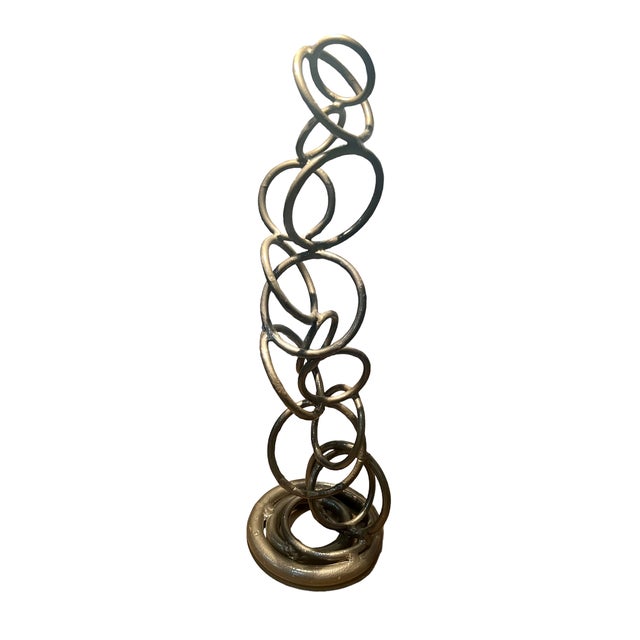 Metal Vintage Steel Geometric Art Sculpture Metal Art Form Welded Rings For Sale - Image 7 of 9