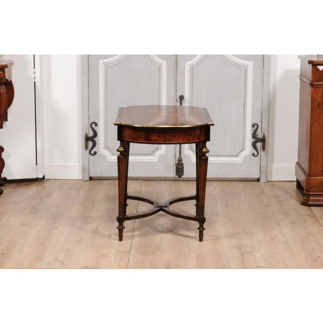 Italian 1890s Walnut, Mahogany and Brass Side Table with Floral Marquetry Décor For Sale - Image 4 of 12