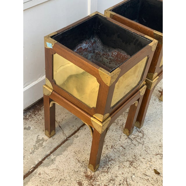 Wood Vintage Brass and Wood Chinoiserie Style Plant Stands-A Pair For Sale - Image 7 of 10