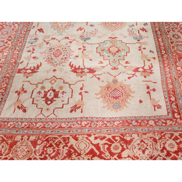 Textile Authentic Persian Sultanabad Rug in Beige, Brown, Green, Red For Sale - Image 7 of 8
