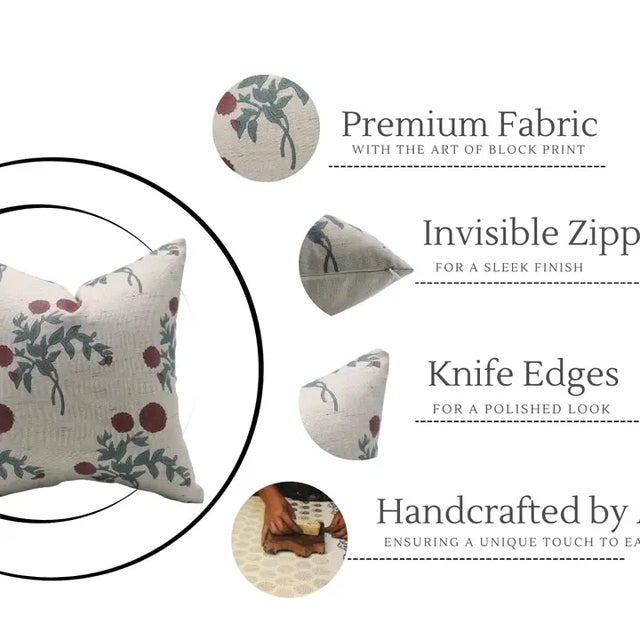 Fabdivine Handmade Block Printed Cushion Cover 26x26 Inch Linen Blend- Gulab For Sale - Image 4 of 4