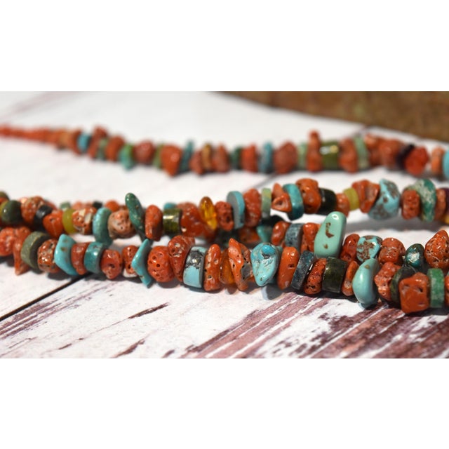 Vintage Coral Turquoise and Other Mixed Stone Double Strand Native American Necklace For Sale - Image 10 of 16