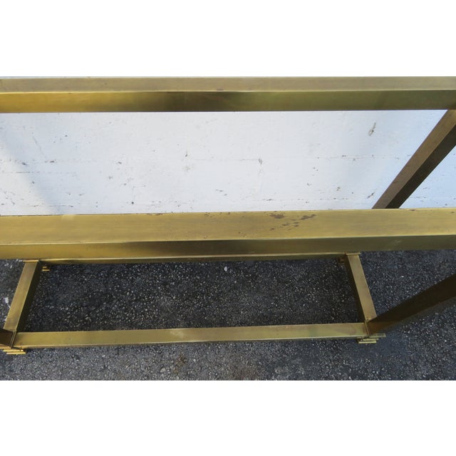 Hollywood Regency Brass Finish Long Narrow Library Tv Console Table 5766 For Sale - Image 9 of 12