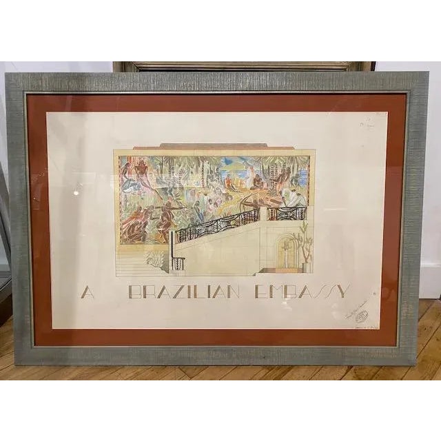 1930s Art Deco Brazilian Embassy Adelaide Briggs Gouache Painting, American For Sale In Philadelphia - Image 6 of 6