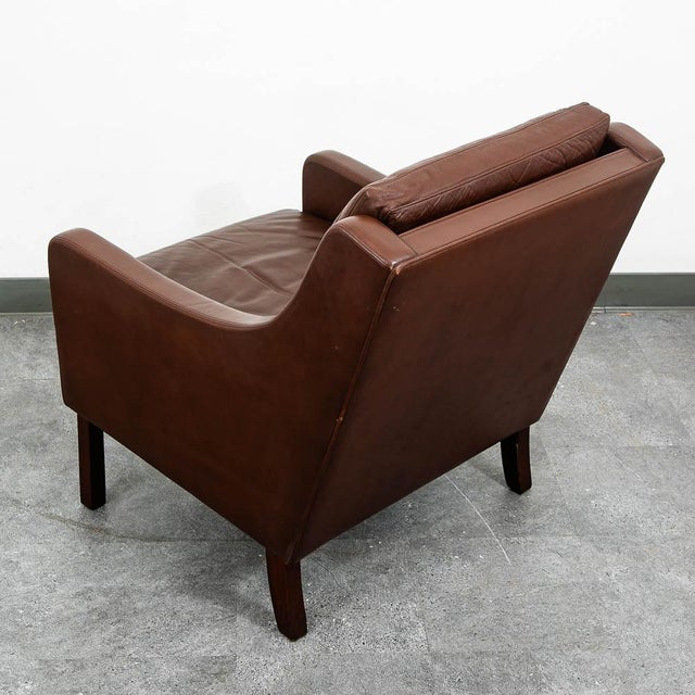 Brown Mid Century Danish Modern Lounge Chair Brown Leather Arm Denmark MCM Armchair For Sale - Image 8 of 11