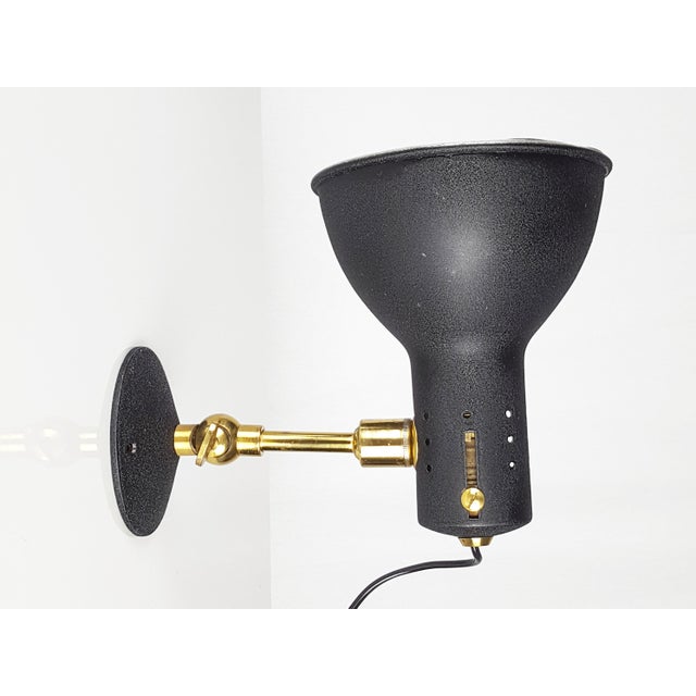 Mid-Century Adjustable Wall Lamps in Black Painted Aluminum and Brass, 1950s, Set of 2 For Sale - Image 4 of 13