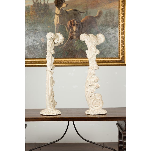 Mid-Century Modern Pair of Foliage Carved and Painted Wooden Fragments Circa 1940, Attributed to Maison Jansen For Sale - Image 3 of 12