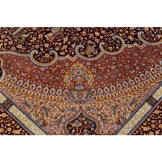 Textile Fine Artisan Hand Knotted Red Silk Rug – 4'9" X 7'3" For Sale - Image 7 of 9