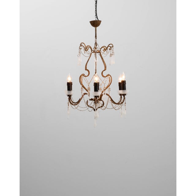 20th Century Italian Rococo Revival Gilt Metal Chandelier With Glass Drops For Sale - Image 13 of 18
