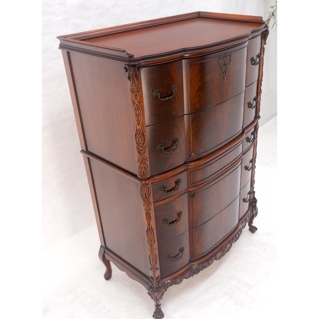 Tall Carved Mahogany Chinese Chippendale Style Bow Front High Chest Dresser For Sale - Image 10 of 18