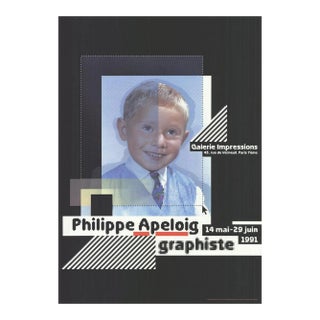 1991 Philippe Apeloig 'Expo 91- Galerie Impressions' Black,Blue Lithograph For Sale