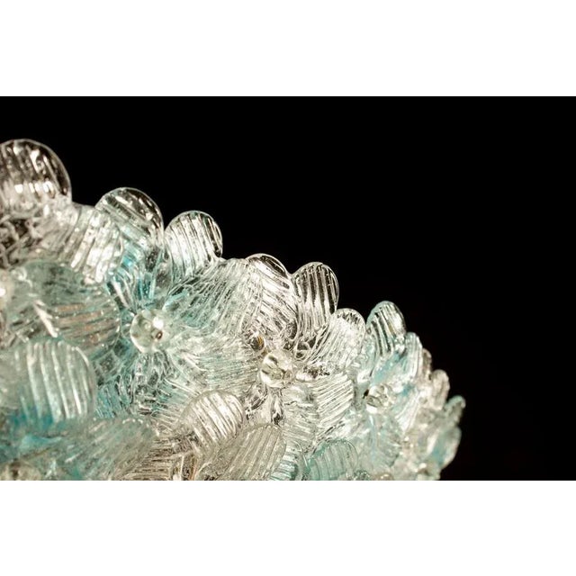 Aquamarine and Ice Murano Glass Flowers Basket Ceiling Light from Barovier & Toso For Sale - Image 6 of 12
