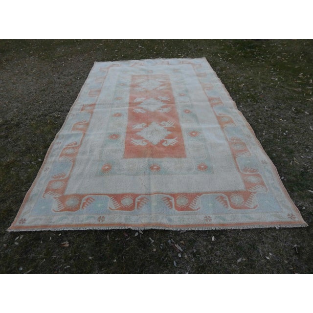 Vintage Distressed Pastel Color Oushak Area Rug 6′5″ × 10′3″ For Sale - Image 11 of 11