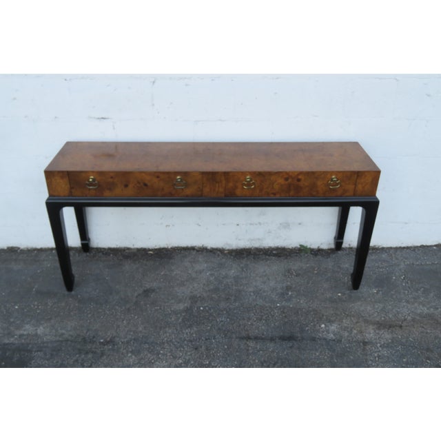 Hollywood Regency Hekman Hollywood Regency Ming Burlwood Long Narrow Library Console Table 6200 For Sale - Image 3 of 15