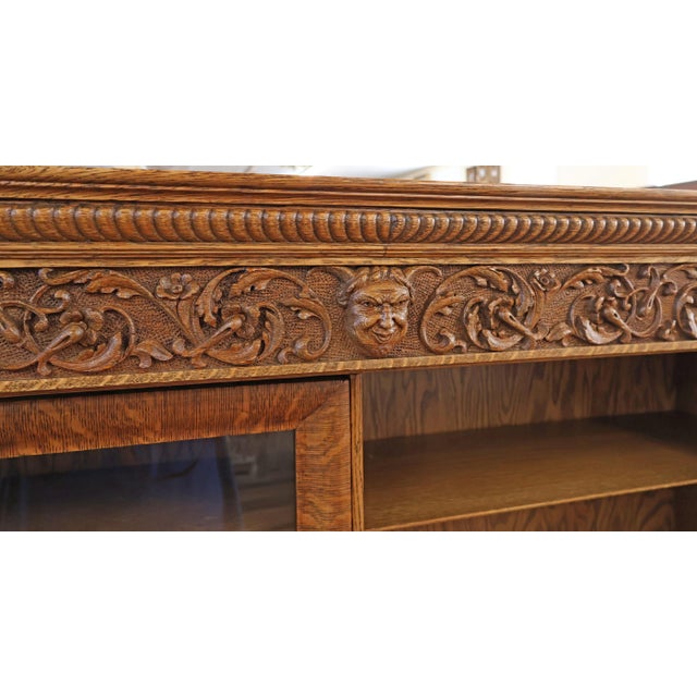Wood Late 19th Century Figural Carved Tiger Oak China Cabinet by Aj Johnson Chicago For Sale - Image 7 of 15