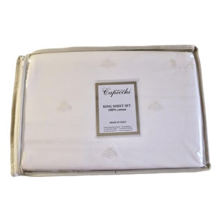 Capecchi King Sheet 4 Piece Set 300 Tc Sateen Embroidered Made in Italy For Sale