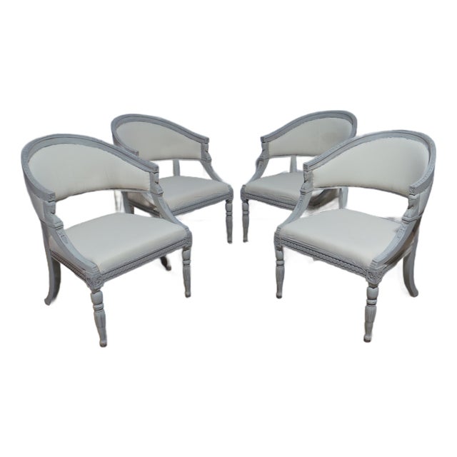 Swedish Gustavian Style 4 Barrel Chairs For Sale