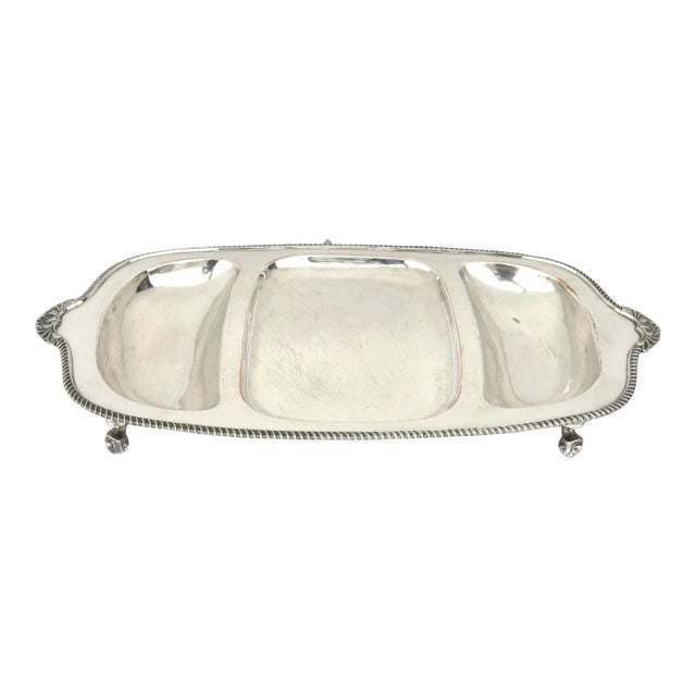 Late 19th Century Silver Plated Shaped Three Part Divided Serving Tray Platter Gadrooned Border with "Juices Reservoir" For Sale
