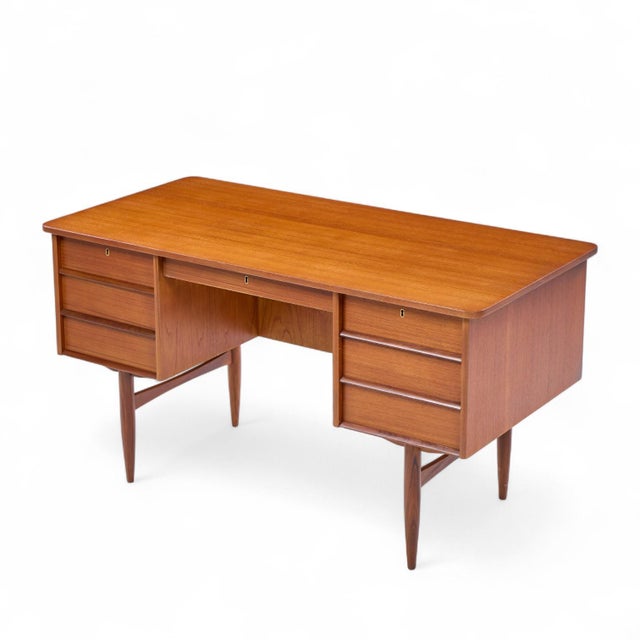 Maurice Villency Style Mid Century Teak Desk With Bookcase Front For Sale - Image 10 of 10