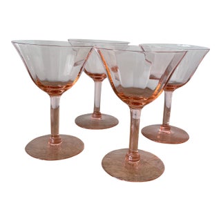 1950s Pink Faceted Martini Glasses-Set of 4 For Sale