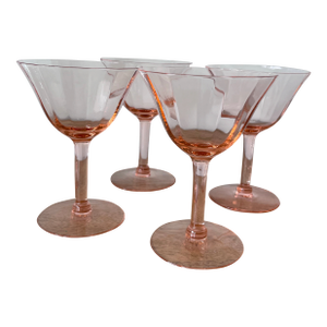 1950s Tiffin Franciscan Pink Faceted Champagne Glasses-Set of 4