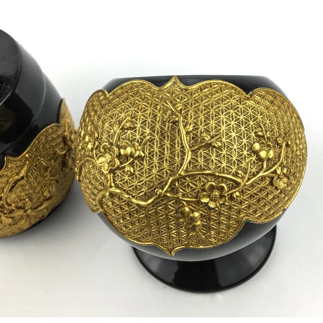 Black Lacquer & Gold Decorated Japanese Containers For Sale - Image 9 of 11