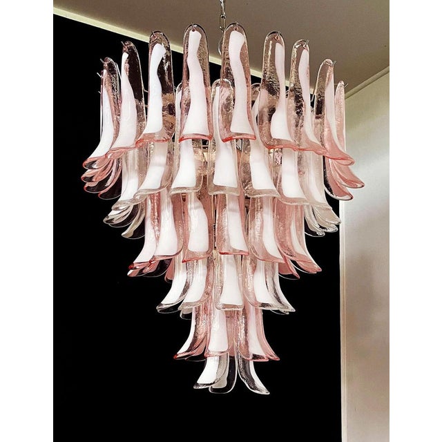 Italian Pink and White Petal Chandeliers, Murano, Set of 2 For Sale - Image 13 of 18