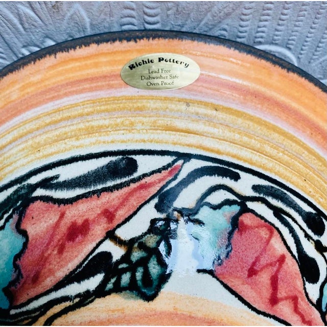 Ceramic Richie Pottery 2002 Hand Painted Large Bowl with Original Sticker For Sale - Image 7 of 11