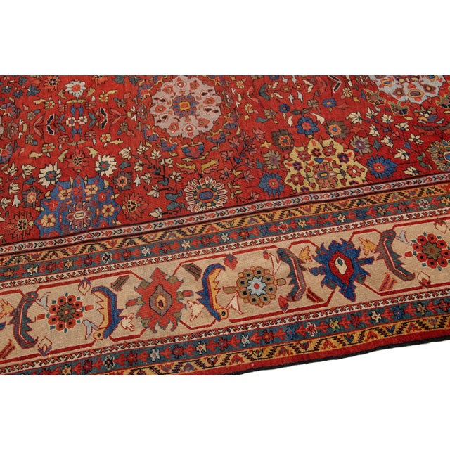 Textile 1900s Red Antique Sultanabad Handmade Persian Wool Rug With Allover Motif For Sale - Image 7 of 11