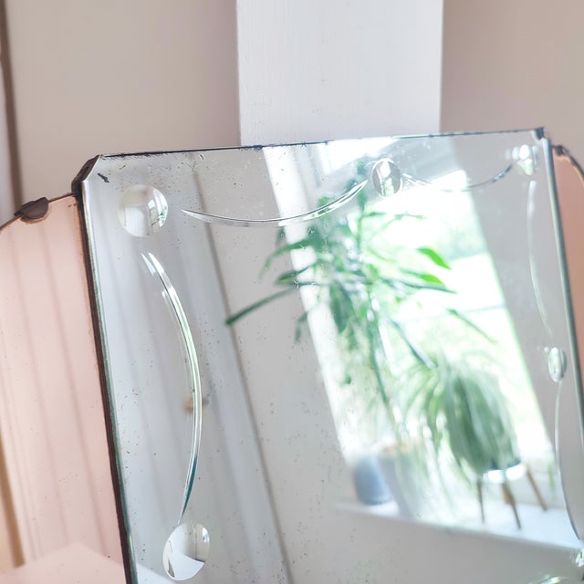 Wood Art Deco Dual Bubble Mirror, 1940s For Sale - Image 7 of 13