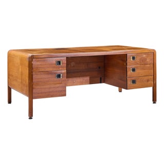 Roger Sprunger for Dunbar Style Mid Century Walnut Waterfall Executive Desk For Sale