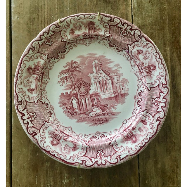Pink, Crimson and Ivory Staffordshire Transferware Abbey 1790 Plate For Sale In Los Angeles - Image 6 of 6