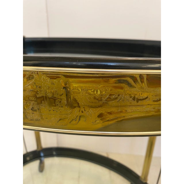 Metal 1970s Bernard Rohne for Mastercraft Acid Etched Bar Cart For Sale - Image 7 of 8
