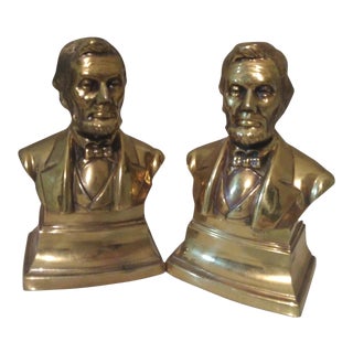 Abraham Lincoln Brass Bust Bookends - a Pair For Sale