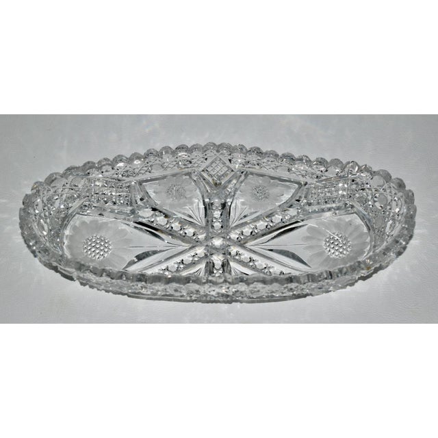 American Antique American Brilliant Cut Crystal Oval Dish W/Floral Details For Sale - Image 3 of 12