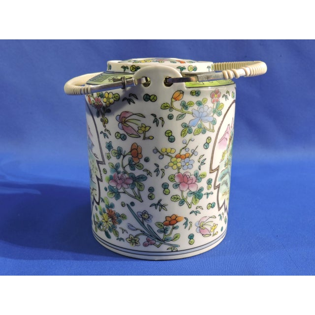 Mid 20th Century Chinese Famille Rose Hand Painted Lotus Leaf Cartouche Design Porcelain Tea Pot For Sale In Minneapolis - Image 6 of 11