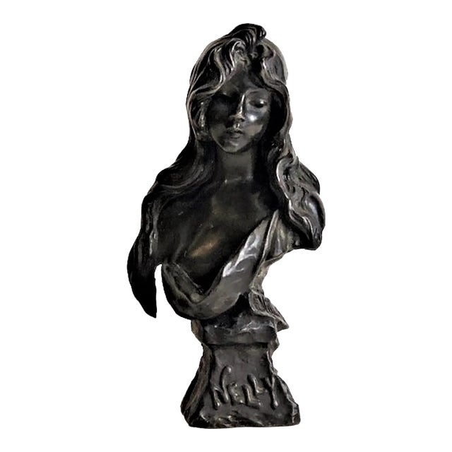 Emmanuel Villdnis, ‘Nelly’, French Art Nouveau Patinated Bronze Bust, ca. 1890 For Sale